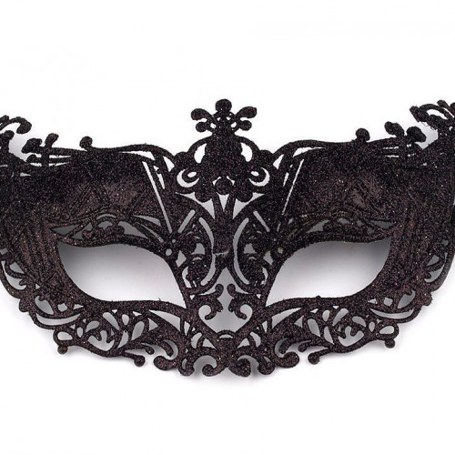 Karnevalová maska - škraboška s glitrami, 1ks, čierná